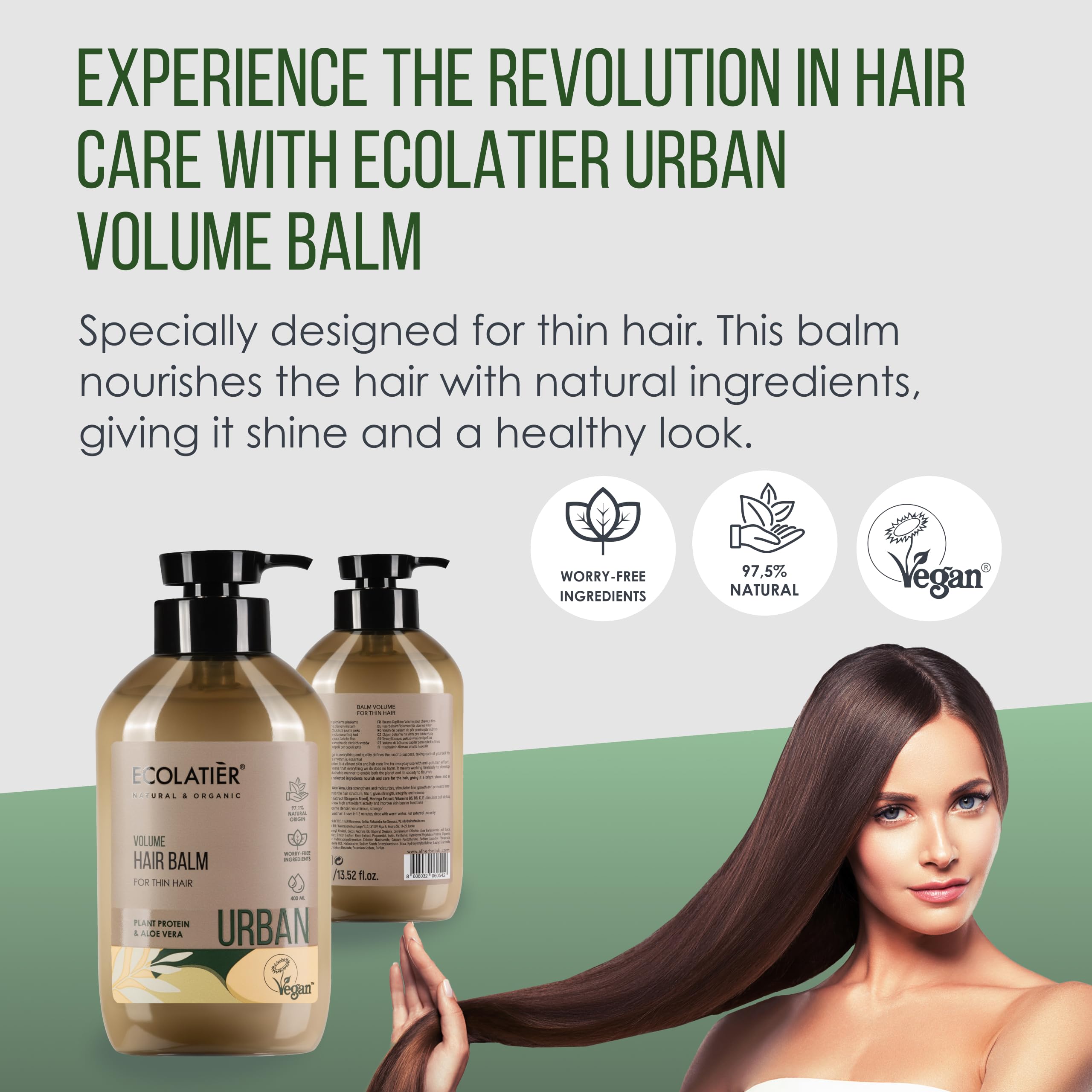 ECOLATIÈR Volume Boosting Hair Balm for Thin Hair - Volumizing Deep Conditioner, Vegan and Sulfate-Free, Hair Treatment for Men & Women, Adds Body and Shine, 98.6% Natural Ingredients, 13.5 Fl Oz